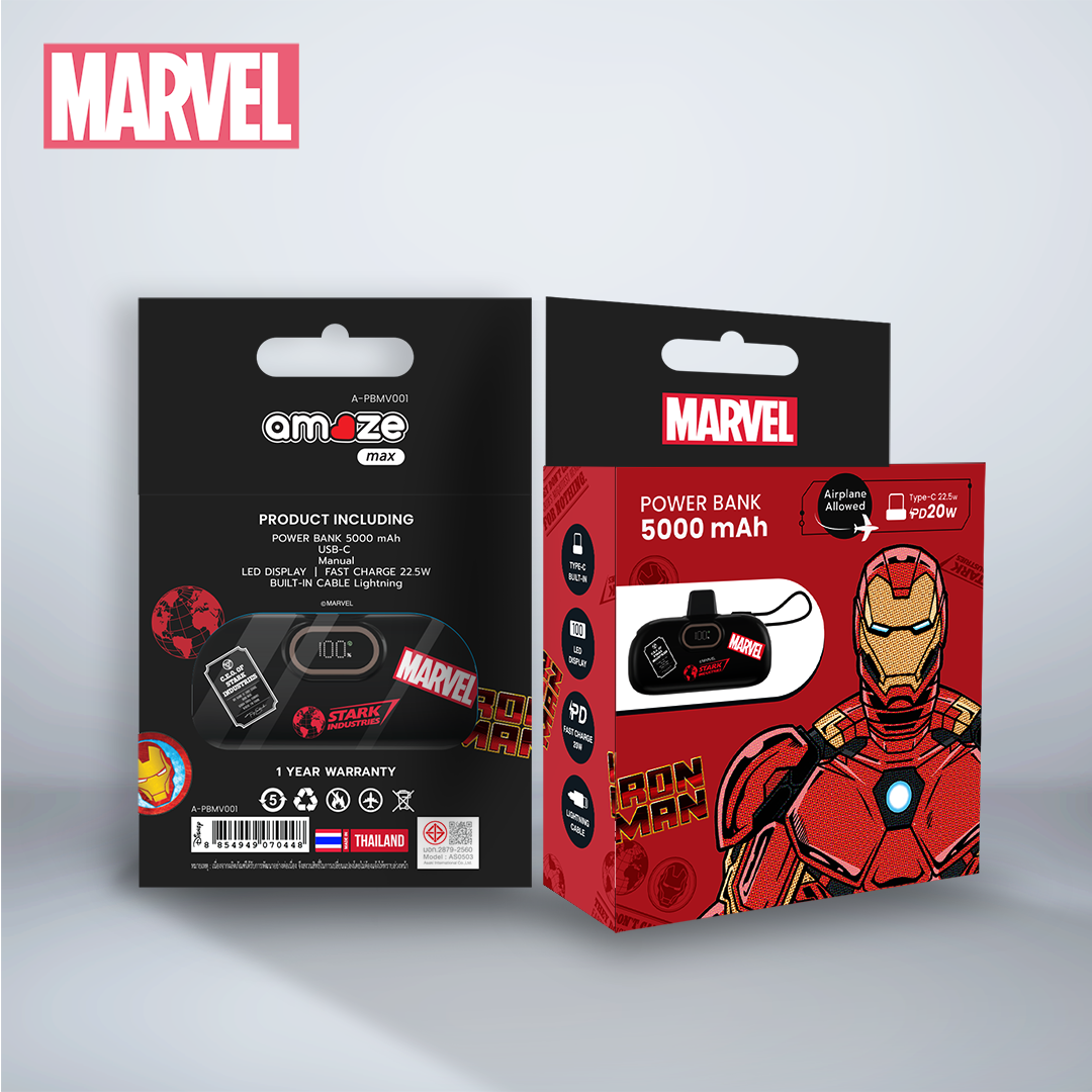 Iron Man Marvel Power Bank Type-C (5000mAh) (Black) by Amaze Max