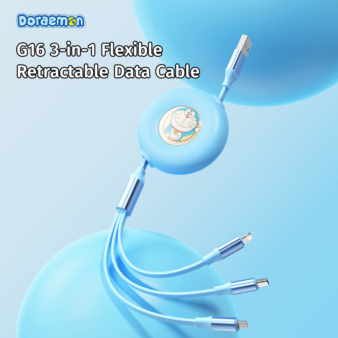 Doraemon 3In1 Charge & Sync Cable (Blue) by Rock